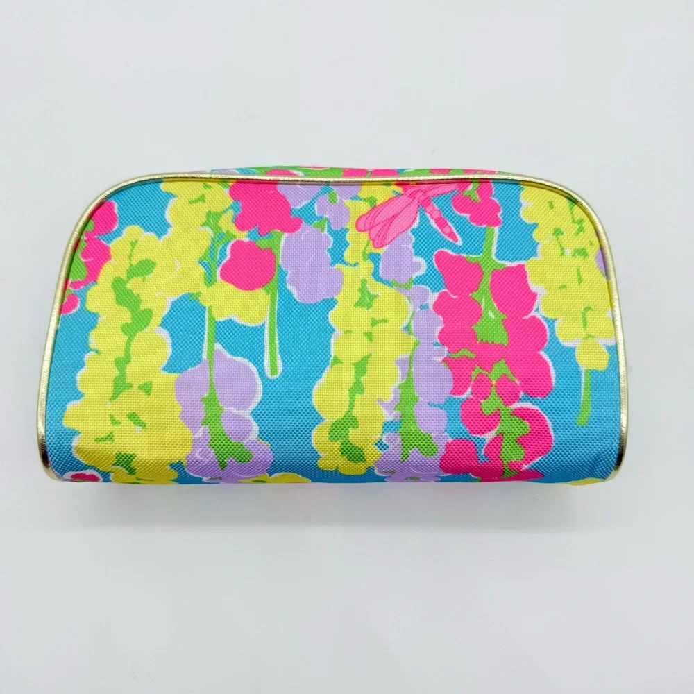 Lilly Pulitzer x Estee Lauder Blue Pink Cosmetic Makeup Bag 2 Travel Containers